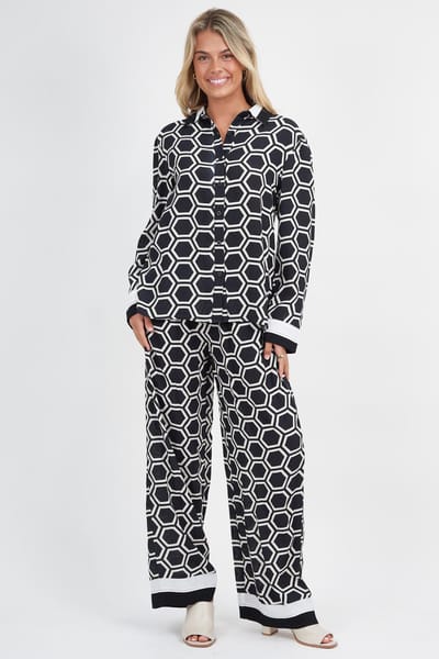 Contrast Trim Viscose Shirt Black Liberty Rose