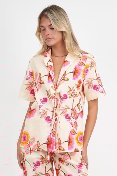 Tie Front Linen Shirt Pink Liberty Rose