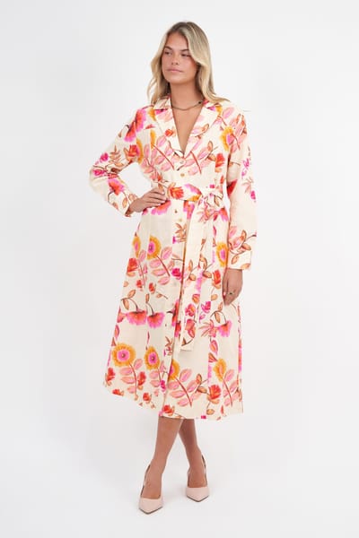 Lapel Collar Linen Coat Dress Pink Liberty Rose