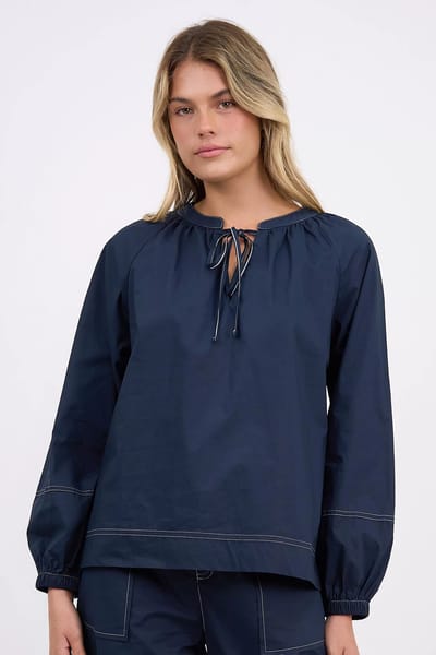 Stitch Detail Cotton Top Navy Liberty Rose