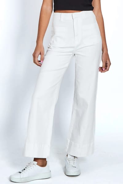 Pocket Front Wide Leg Jean White Leoni