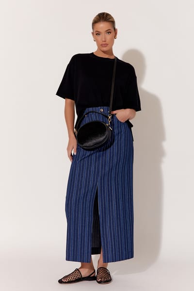 Striped Denim Skirt Blue adorne