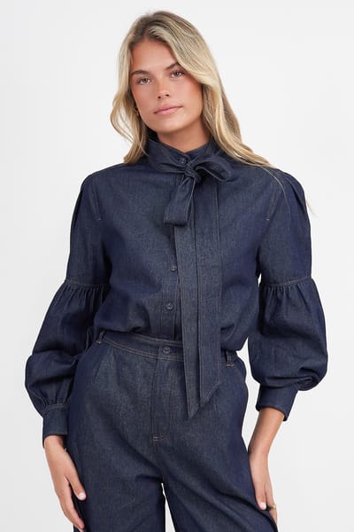Bow Tie Denim Shirt Navy Liberty Rose