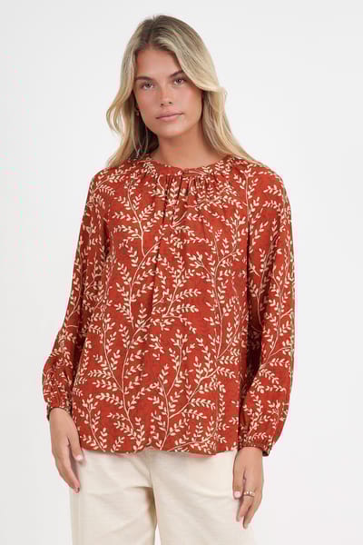 Button Neck Viscose Top Honey Brown Liberty Rose