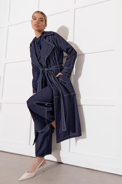 Stitch Detail Denim Trench Navy adorne