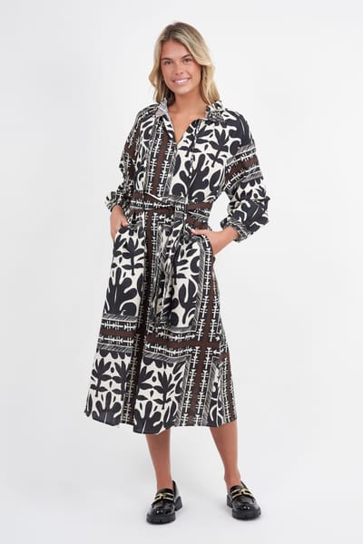 Button Through Linen Dress Black Liberty Rose