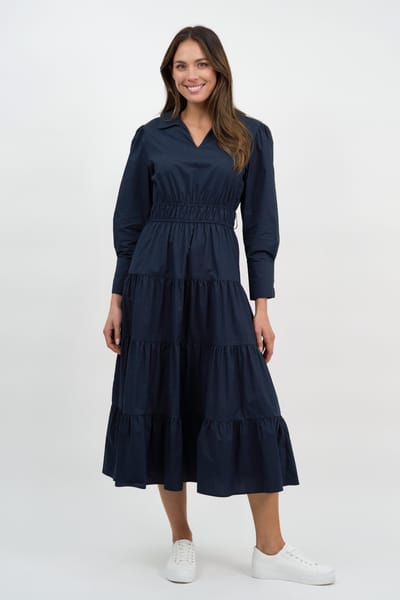 Collared Tier Detail Dress Navy Liberty Rose