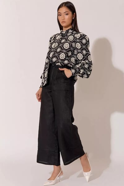 Pocket Front Linen Pant Black adorne