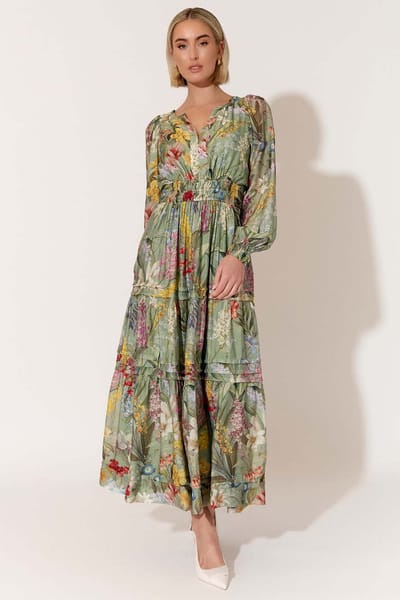 Vee Pleat Detail Dress Green adorne