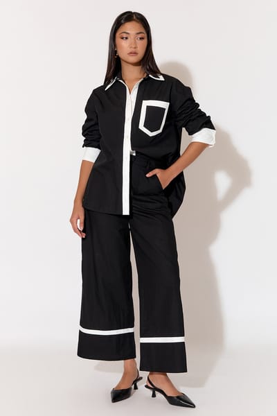 Contrast Poplin Shirt Black adorne