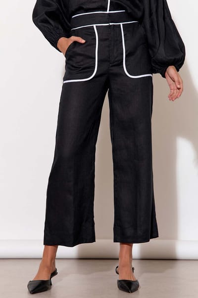 Contrast Trim Linen Pant Black adorne