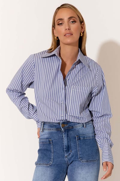 Poplin Long Sleeve Shirt Blue adorne
