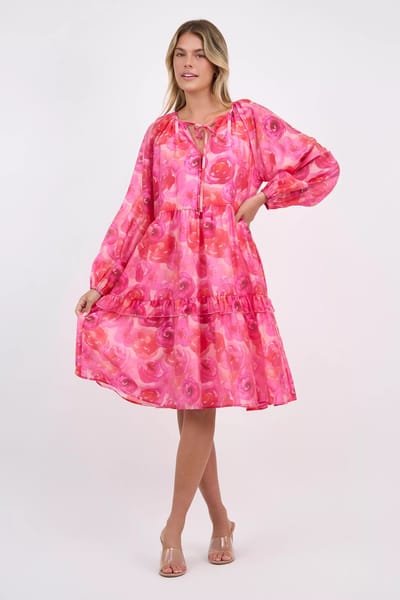 Tier Frill Relaxed Dress Red Liberty Rose