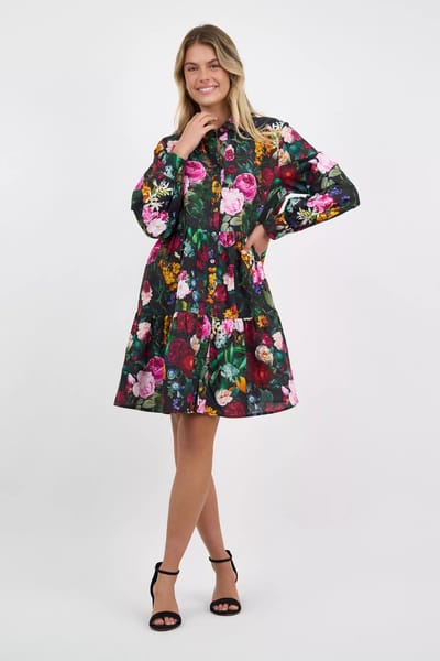 Cuff Sleeve Linen Dress Black Liberty Rose