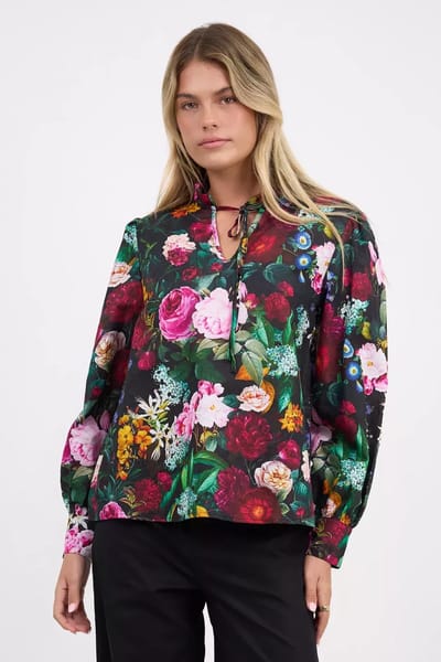 Cuff Sleeve Linen Top Black Liberty Rose