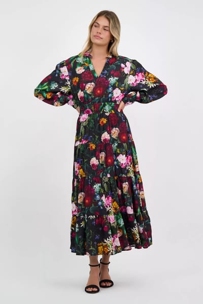 Viscose Tier Detail Dress Black Liberty Rose