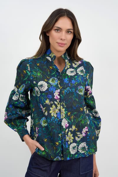 Bow Tie Linen Shirt Navy Liberty Rose