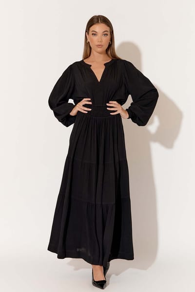 Vee Pleat Detail Dress Black adorne