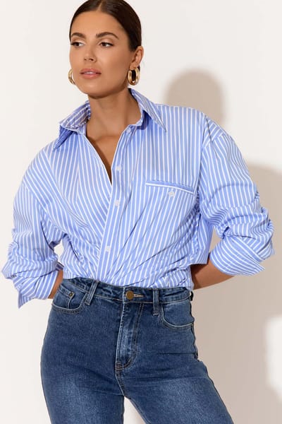 Tab Detailed Sleeve Shirt Blue adorne