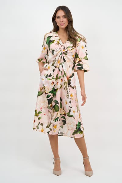Twist Front Linen Dress Rosa La Strada