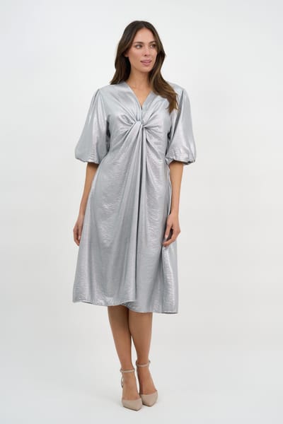 Twist Front Metallic Dress Silver La Strada
