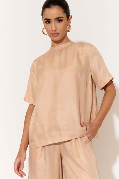 Cupro Relaxed Top Camel adorne
