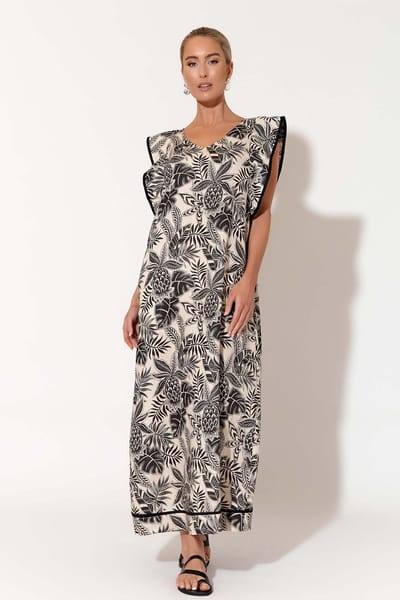 Trim Detail Linen Maxi Dress Natural adorne