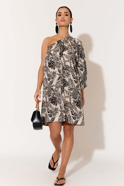 One Shoulder Linen Dress Natural adorne