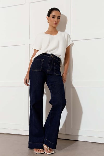 Patch Pocket Denim Jean Dark Denim adorne
