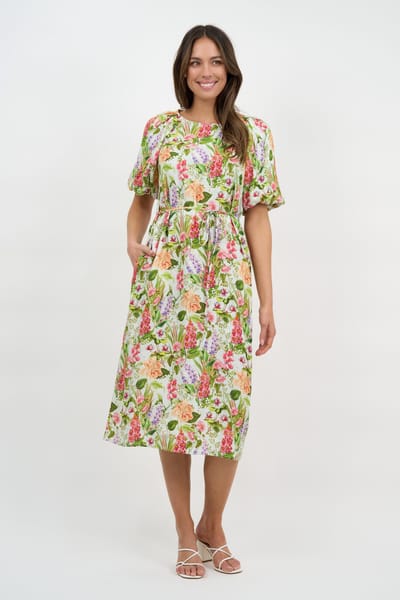Puff Sleeve Viscose Dress Light Blue Liberty Rose