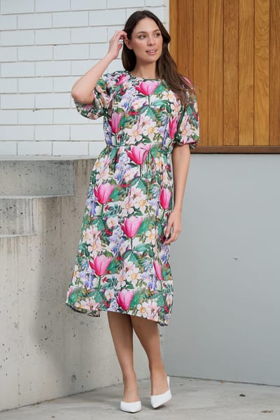 Puff Sleeve Dress White Liberty Rose