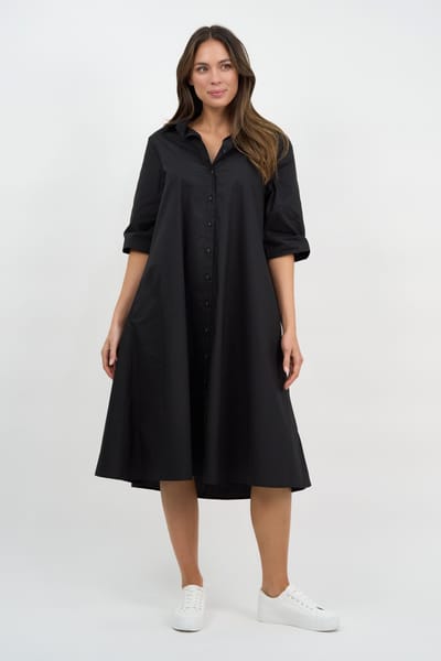 Cotton Relaxed Shirt Dress Black Liberty Rose