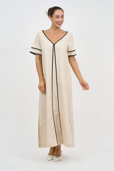 Contrast Maxi Linen Dress Natural Liberty Rose