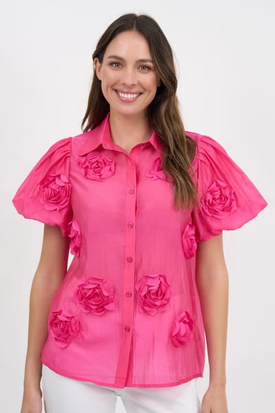 Silk Blend Flower Shirt Hot Pink La Strada