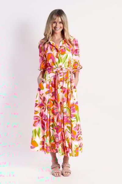 Belted A-line Dress Orange Leoni
