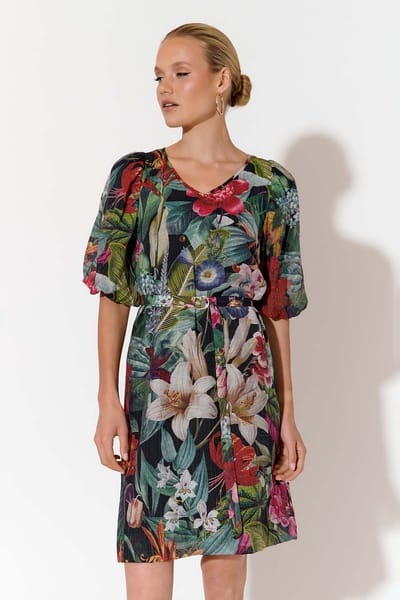 Puff Sleeve Short Dress Black adorne
