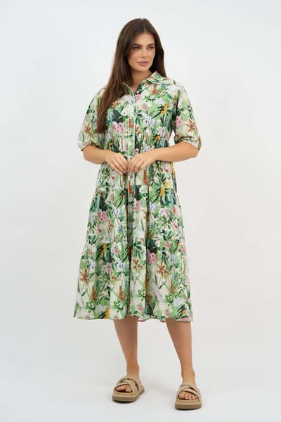 Trim Detail Tier Dress Green Liberty Rose