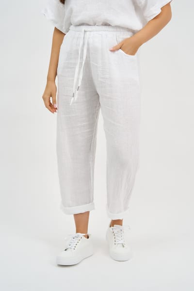 Linen Relaxed Pant White La Strada