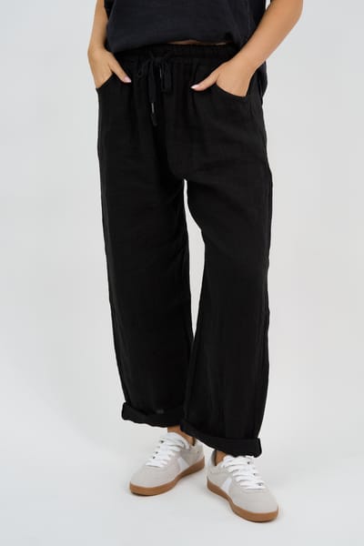 Linen Relaxed Pant Black La Strada