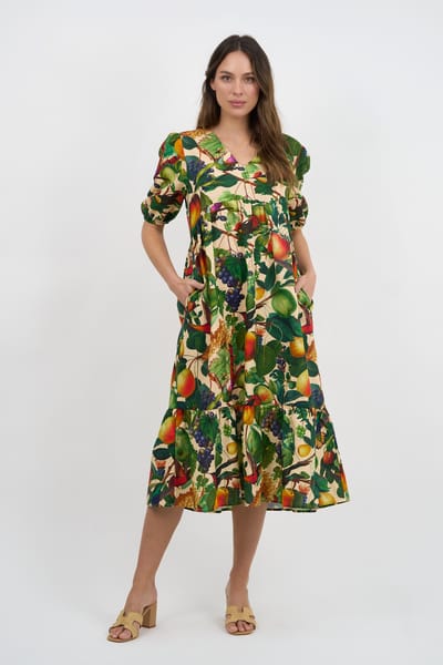 Puff Sleeve Linen Dress Peach Liberty Rose