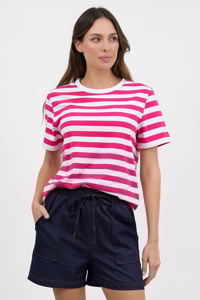 Cotton Jersey Stripe Tee Hot Pink Liberty Rose