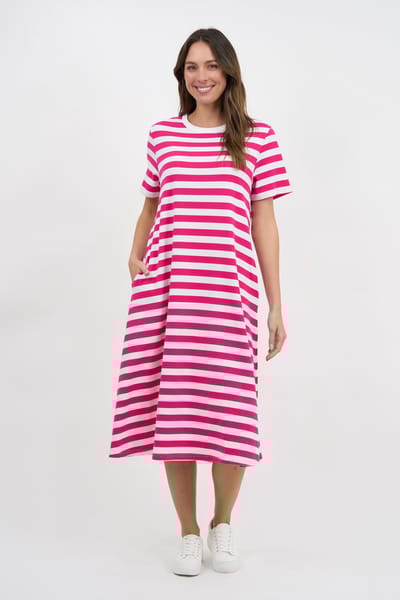 Cotton Jersey Stripe Dress Hot Pink Liberty Rose