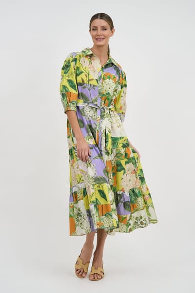 Linen Tier Shirt Dress Lemon Liberty Rose