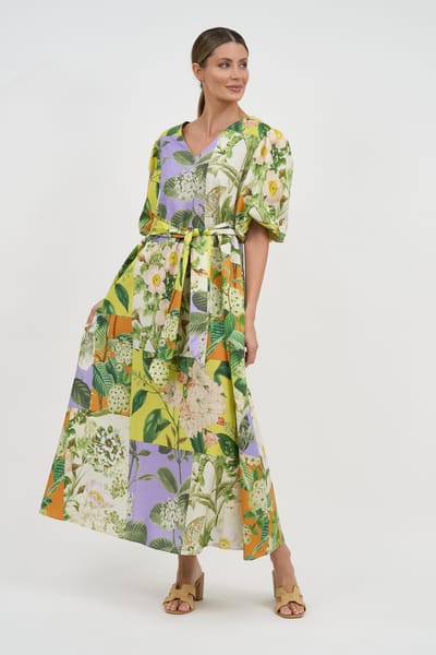 Vee Neck Puff Sleeve Dress Lemon Liberty Rose