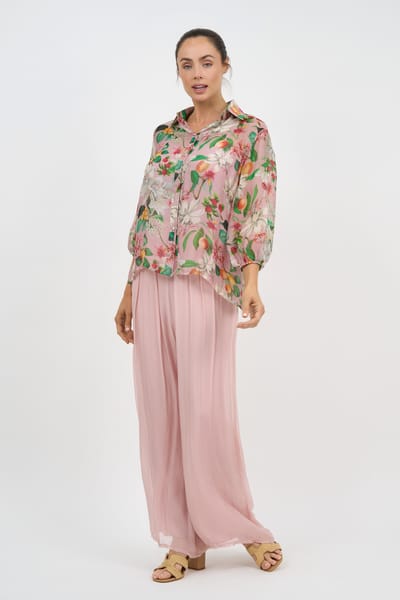 Wide Leg Silk Blend Pant Blush La Strada