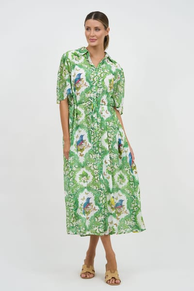Flute Sleeve Shirt Dress Green Liberty Rose