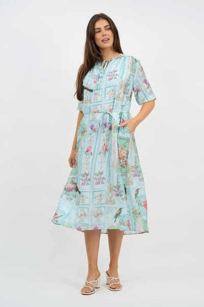 Tie Neckline Dress Blue Liberty Rose