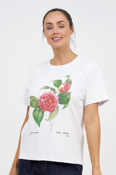 Print Cotton Tee White Liberty Rose
