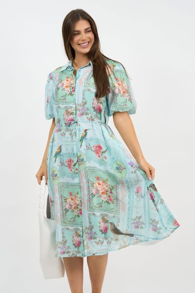 Puff Sleeve Shirt Dress Blue Liberty Rose