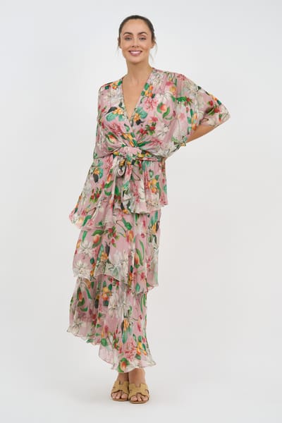 Silk Blend Tier Layer Dress Blush La Strada